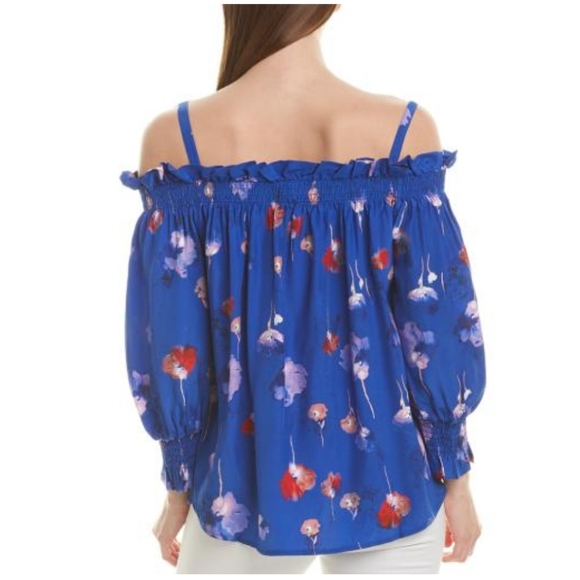Tyler Böe Silk Floral Cold Shoulder Top Blue Size S Small - Picture 2 of 7